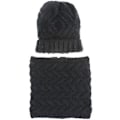 Miniatyrbillede 2 af 2: Hætte + Halstørklæde Sæt til Kvinder Vinter Chunky Strikket Beanie Cap Halsvarmer Sæt (Sort)