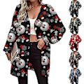 Miniatyrbillede 1 af 2: Dametøj Juletrykt Langærmet Mode Cardigan Jakke (XXXL Sort Snemand)