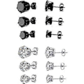 Miniatyrbillede 1 af 5: 6 Par Titanium og Rustfrit Stål Mænd Kvinder Stud Øreringe Sæt Sort og Klar Rund Cubic Zirconia Indlagt Pierced Hypoallergen 3-5mm