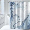 Miniatyrbillede 1 af 5: Bruseforhæng med 12 kroge, stof lyseblå marmor bruseforhæng til badeværelse, 72 x 72 tommer, 100% polyester