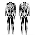 Miniatyrbillede 3 af 5: Nyt Halloween Skelet Kostume Til Børn Og Voksne, Behagelig Onesie Jumpsuit Hurtig (L Sort)