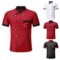Miniatyrbild 2 av 5: Kocktröja Dubbelknäppt med Ficklapp Ståuppkrage Knappar Kortärmad Matlagning Restaurang Unisex Plus Size Kockuniform Restaurangkläder (L Röd)