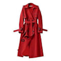 Miniatyrbilde 1 av 5: Høst Vinter Dame Trenchcoat Nedbrett Krage Ensfarget Dobbelkneppet med Belte Medium(XL rød)