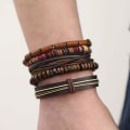 Miniatyrbillede 4 af 5: Herrearmbånd Justerbar Håndlavet Multi Strand Flettet Kohud B