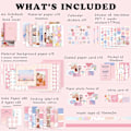 Pikkukuva 2 / 5: 344 kappaletta Scrapbooking-tarvikesarja, vaaleanpunainen Kawaii Bullet Journal Scrapbook-sarja A6-ruudukolviholla