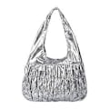 Miniatyrbillede 1 af 5: Chic Solid Plisseret Håndtaske Blødt PU Læder Skuldertaske Casual Shopper Tasker Moderigtig Underarmstaske til Kvinder Sølv (Sølv)