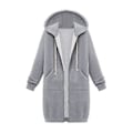 Miniatyrbillede 1 af 3: Fianao Plus Size Ensfarvet Casual Tyk Hættetrøje Kvinder Lynlås Lang Trøjejakke (XXXXXL Lysegrå)