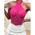 Pikkukuva 2 / 5: Naisten Seksikäs Pitsi Mesh Korsetti Crop Top Muotoileva Avoselkäinen Korsetti Crop Top (XS ruusunpunainen)