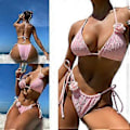 Miniatyrbillede 2 af 5: Dame Trekant Bikinis 3D Blomster Badetøj Halterneck Bikinis Top og Sidebind Justerbar, Todelt Badedragt Pink M(M )