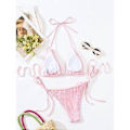 Miniatyrbillede 4 af 5: Dame Trekant Bikinis 3D Blomster Badetøj Halterneck Bikinis Top og Sidebind Justerbar, Todelt Badedragt Pink M(M )
