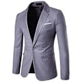 Miniatyrbild 1 av 5: Herr Blazer Enknappig Enfärgad Nedåtvänd Krage Plus Size Slim Fickor Kostymjacka för Kontor (2XL Grå)