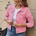 Miniatyrbilde 1 av 5: Dame Høst Denim Korte Jakker Damer Vinter Enkeltspent Langermet Nedfelt Krage Jeansjakker (XL rosa)