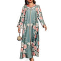 Miniatyrbillede 1 af 5: Islamisk Kvindekjole Fuld Længde Kaftan Kjole Blomsterprint Kjole Fuld Længde Islamisk Kjole Mellemøstlig Kåbe Grøn XXL(XXL Grøn)