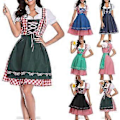 Miniatyrbild 1 av 5: Oktoberfest Ölservitris Kostym Dam Bayersk Traditionell Dirndl Klänning Karneval (L Denim Röd Rutig)