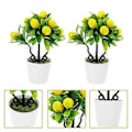 Miniatyrbillede 2 af 4: 2 stk. Kunstige Planter Hjem Skrivebord Fake Citrontræ Dekorationer Simulation Bonsai Ornamenter