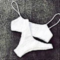 Miniatyrbild 1 av 2: Dam Plisserad Bikini 2-Dels Set Baddräkt Strandkläder Badkläder Vit (L)