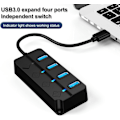 Miniatyrbild 2 av 5: 1 st svart 4-portars USB 3.0-hubb, 4-portars USB 3.0 5 Gbps hubbadapter