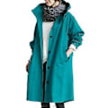Miniatyrbillede 3 af 5: Dame windbreaker jakke afslappet løs knap lommer hætte vind- og vandtæt til udendørs vandreture (XL Army Green)