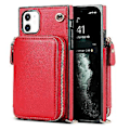 Miniatyrbilde 1 av 5: Pengesekk-telefonveske for iPhone 11 med kortholder og skulderstropp for kvinner (Rød)