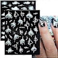 Miniatyrbild 3 av 5: 6 Ark 5D Balletflicka Blomma Moln Fjäder Nagelkonst Dekaler, Präglad Egenlimmande Vit Ros Snöflingor Glitter Stjärnor Dekaler för Akrylnagel