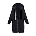 Miniatyrbillede 1 af 3: Fianao Plus Size Ensfarvet Casual Tyk Hættetrøje Kvinder Lynlås Lang Trøjejakke (XXXXXL Sort)