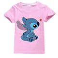 Pikkukuva 1 / 2: 7-14-vuotiaille lapsille Disney Lilo & Stitch -painatus, rento kesäpaita lyhyillä hihoilla ja pyöreällä kauluksella, pojat ja tytöt, fanilahja (9-10 vuotta, vaaleanpunainen)