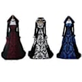 Miniatyrbillede 3 af 5: 15% RABAT Dame Renæssance Middelalder Kostume Kjole Snøret Irsk Over Lang Kjole Cosplay Retro Kjole (2XL Sort)