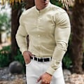 Miniatyrbilde 3 av 5: Høstmote for menn - Slim Fit Skjorte med Knappestolpe, Ensfarget, Enkeltbryst, Myk Cardigan, Formell Business Topp for Arbeid (XL Svart)