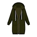 Miniatyrbillede 1 af 3: Fianao Plus Size Ensfarvet Casual Tyk Hættetrøje Kvinder Lynlås Lang Trøjejakke (XXXXXL Hærgrøn)