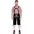 Miniatyrbillede 4 af 5: Tysk traditionel herre Oktoberfest-beklædning ternet skjorte broderede seler dragt (XXL rød skjorte og sorte overalls)