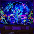 Miniatyrbild 1 av 5: Svartljus Astronaut Väggbonad UV-Reaktiv Växter Maneter Neon Galaxy Rymd Väggbonad För Rum W59h51