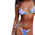 Miniatyrbillede 1 af 5: Dame Delt Badedragt Tanga Komfortabelt 2-delt Stroppy Svømmedragt Wrap Højtaljet Strandtøj Halter String Bikini Sæt Blå L(L Blå)