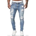 Pikkukuva 1 / 3: Miesten revityt, kulutetut, tuhotut suorat slim fit -farkut, muodikkaat rennot skinny-farkut, revityt farkut, lahjat, vaaleansininen M (M vaaleansininen)