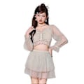 Miniatyrbillede 1 af 5: To-delt sæt med flæser til kvinder, langærmet bikini crop top og nederdel bikiniunderdel med trusser Grå M(M Grå)