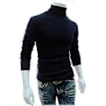 Miniatyrbillede 1 af 3: Herre Strik Roll Turtle Neck Pullover Jumper Toppe Sweater Bluse (M Navy Blue)