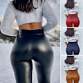 Miniatyrbild 2 av 5: Högmidjade, figurformade leggings för kvinnor med elastisk midja, vindtäta, konstläderbyxor, vardagskläder (2XL Svart)