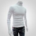 Miniatyrbild 4 av 5: Fianao Långärmad Turtleneck Herrtröja Mjuk Enfärgad Stretchig Stickad Tröja för Höst Vinter (XL Svart)