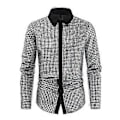 Miniatyrbillede 1 af 5: Herre Skjorte Langærmet Geometrisk Knap Lapel Skinnende T-shirt (L Sølv)