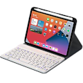Miniatyrbilde 2 av 5: HK006 Firkantede Taster Avtakbart Bluetooth Tastatur Lærveske (Svart Hvit)