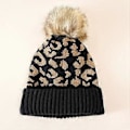 Miniatyrbillede 4 af 5: Ribstrikket Hue med Ørebeskyttelse Efterår Vinter Plys Bold Leopard Print Strikket Beanie Hue til Cykling Qinhai (Khaki)