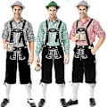 Pikkukuva 1 / 5: Saksalainen perinteinen miesten Oktoberfest-asu ruutupaita brodeeratut olkaimet puku (XL punainen paita ja mustat haalarit)