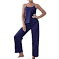 Miniatyrbild 4 av 5: Dam 2-delat Pyjamasset Supermjukt Rygglöst Linne Långbyxor Sovkläder Loungewear Set (XL Marinblå)