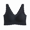 Miniatyrbillede 1 af 5: Trådløs T-shirt BH til kvinder, fuld dækning, usynlig hverdags-bralette, bølget kant, bred strop, V-hals undertøj med indlæg, sort, One Size (sort)