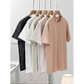 Miniatyrbillede 3 af 5: Bomulds T-shirts med korte ærmer til mænd og kvinder, runde halsudskæringer, undertrøjer, kaffe S-4XL (2XL)