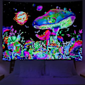 Miniatyrbillede 1 af 5: Sort Lys Astronaut Tapet UV Reaktiv Planter Vandmænd Neon Galaxy Rum Væghængning Til Værelse W59h51