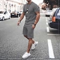 Miniatyrbilde 1 av 2: Sommer street-shorts fritidsdress for menn med korte ermer (XL Mørk grå)