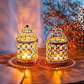 Pikkukuva 3 / 5: 2 kpl Pieni Metallinen Tealight Riippuva Linnunhäkkilyhty, Vintage Koristeelliset Keskipisteet, Hopea