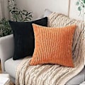 Miniatyrbilde 5 av 5: Pakke med 2 Corduroy Myke Solide Dekorative Firkantede Puter Trekk Putetrekk for Sofa Stue Soverom Bil 26 x 26 Tommer Svart