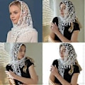 Miniatyrbillede 2 af 5: Blondeblomst Hovedtørklæder Kvaster Gennemsigtig Hovedbeklædning til Strandferie og Udendørs Aktiviteter Kvinder Party Bandanas Sjal Wrap Sort (Sort)