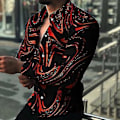 Miniatyrbilde 3 av 5: Fianao Herre Skjorte Lang Erme Nedfellbar Krage Fargerik Trykk Enkeltbryst Sommer Topp Menn Clubwear (L Rød)